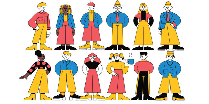 Flat Vector Character Set in Modern Minimalist Style.