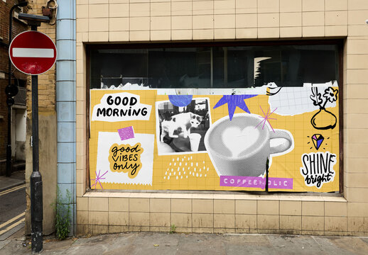 Real photo of Guerrilla Poster Mockup on London. PSD template mockup.