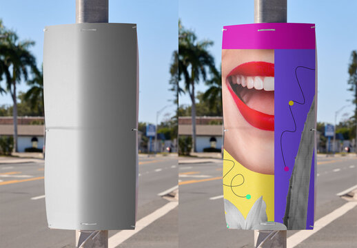 Real photo of Urban Guerrilla poster on Florida Pole. PSD template mockup.