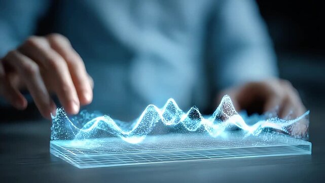 A conceptual image of interacting with data visualization, portraying innovation, analysis, and digital transformation. Ideal for tech, finance, and m