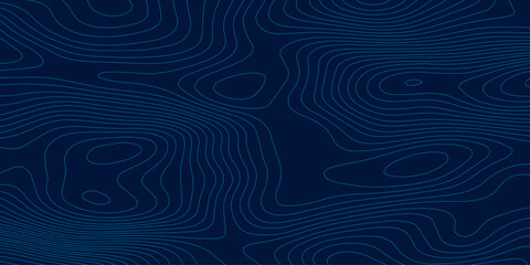 Dark Blue Minimal Topographic Map Background Featuring Teal Contour Lines and Flowing Elevation Curves, Abstract Geographic Pattern for Technology Design. © Hasan