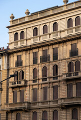 Obraz premium Historic European building facade with classical architecture and balconies