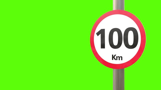 Speed limit road sign with a green screen background 
