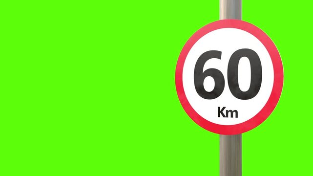 A traffic sign indicating a speed limit of 60 kilometers per hour. The sign is round, with a red border and white background, against a green screen background