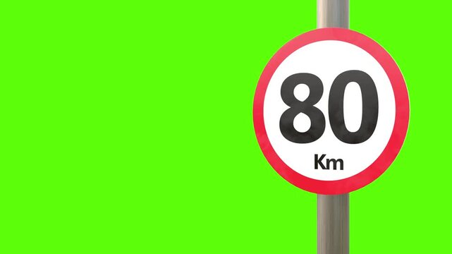 Speed limit sign with 80km in a green environment. This sign serves as a road traffic sign, indicating speed regulations