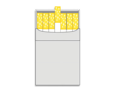 Tobacco product icon featuring white box and yellow cigarettes