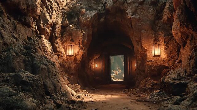 A dramatic, atmospheric image of a dimly lit cave tunnel, evoking feelings of mystery, exploration, and the unknown. Suitable for adventure narratives