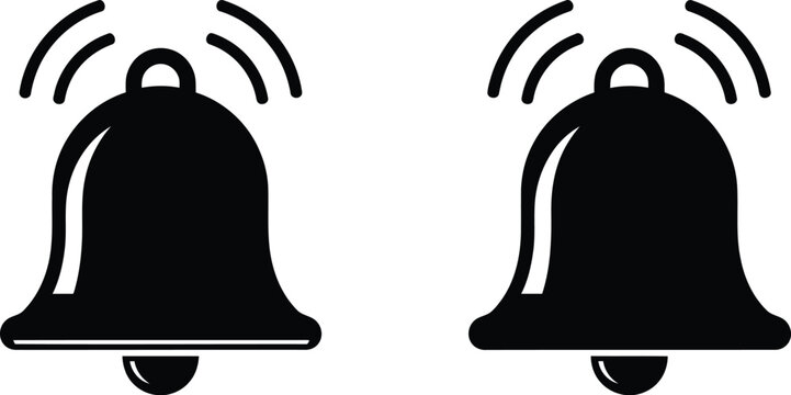 Alert bells ringing notification icons isolated on transparent background, Vector