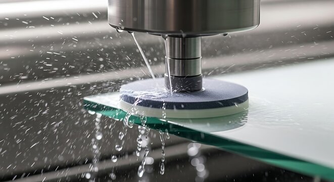 M&aacute;quina de corte de vidro de precis&atilde;o em processo de fabrica&ccedil;&atilde;o industrial