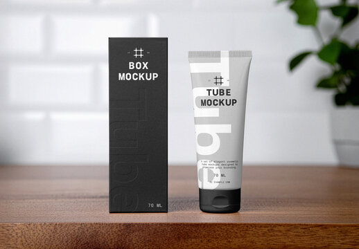 Standing Cosmetic Tube & Box Mockup