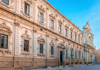 Fototapeta premium Palazzo dei Celestini that stands directly next to the Basilica di Santa Croce in Lecce, Southern Italy. 