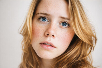 Junge Frau mit Sommersprossen &ndash; nachdenkliches nat&uuml;rliches Portrait