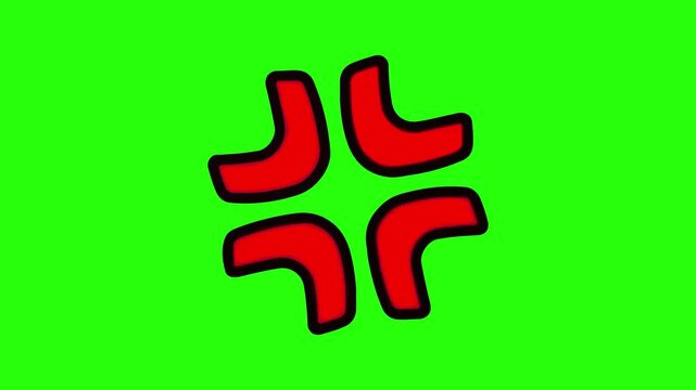 Animated red stress or anger symbol on a green screen. Expressive comic-style icon representing frustration and intense emotion