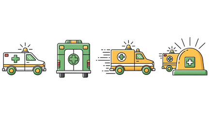 Emergency vehicles and tent illustration showcasing emergency services and medical aid in action from a frontal viewpoint © imran