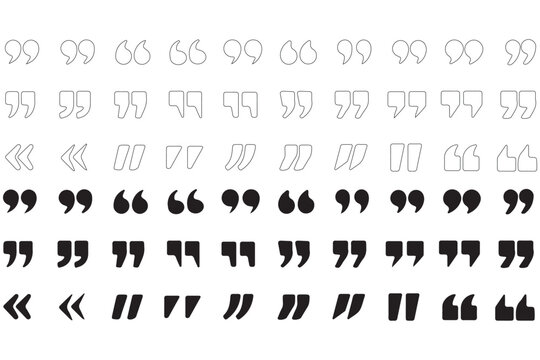 Set of quote mark, quotes icon, sign, symbol, emblem. Ditto marks icon set. Quotation marks. Dialogue discussion symbol for UI UX, website, mobile app.
