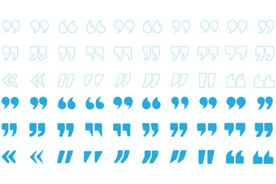 Set of quote mark, quotes icon, sign, symbol, emblem. Ditto marks icon set. Quotation marks. Dialogue discussion symbol for UI UX, website, mobile app.