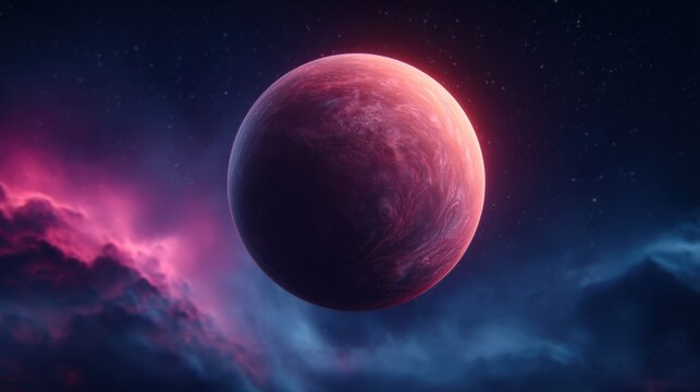 Earth with the Moon orbiting in space illuminated by the Sun among stars and galaxies