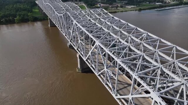 Travel over Mississippi River on Huey P Long Bridge in New Orleans, Louisiana