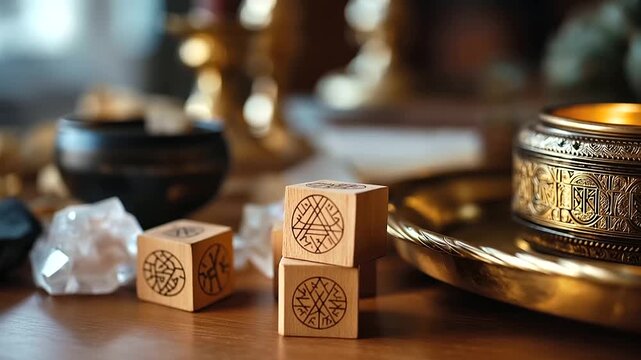 Ancient runic symbols and magical sigils collection mystical meanings display spiritual practice tools esoteric knowledge ceremonial elements historical tradition arranged