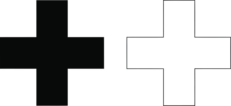 Black and white plus signs isolated on transparent background, Vector