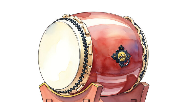 Traditional Japanese taiko drum on wooden stand  