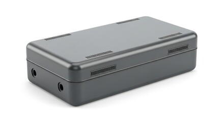 Black mobile battery charger and external power equipment isolated on white background for digital technology and business communication