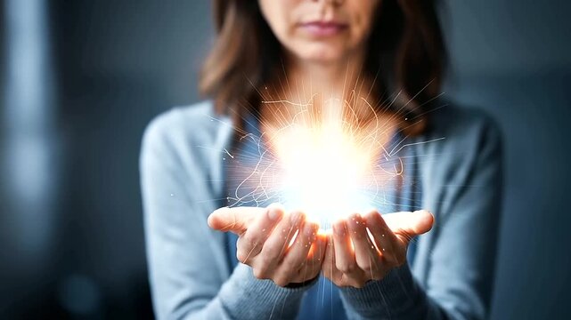 Magical luminous energy sphere in woman's palm esoteric spiritual ritual occult practice mystical power healing ceremony glowing manifestation faceless practitioner