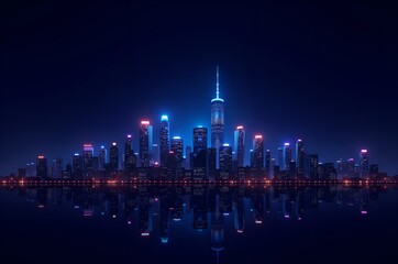 Obraz premium Neon Cityscape Reflection at Night