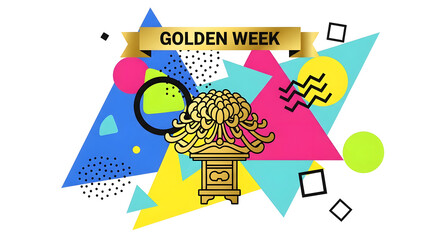 Vibrant Golden Week celebration with colorful geometric shapes