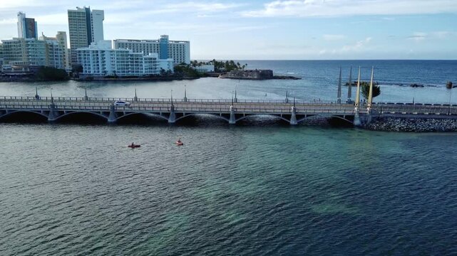 Drone video at Condado lagoon near at old San Juan, Puerto Rico