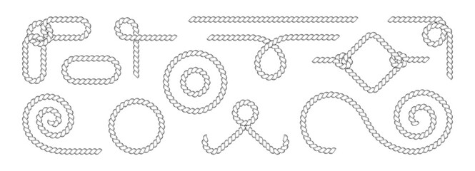 Rope wavy border with circle frame and brush knot shape. String cowboy pattern with vector boarder western and cord knit. Curve braid rope with nautical outline shape