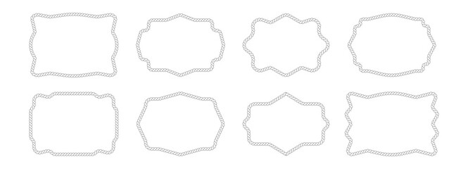 Rope knit cord with border frame brush for wavy knot shape. String cowboy pattern for nautical and western boarder. Braid decorative rope with round border design © Nataliia