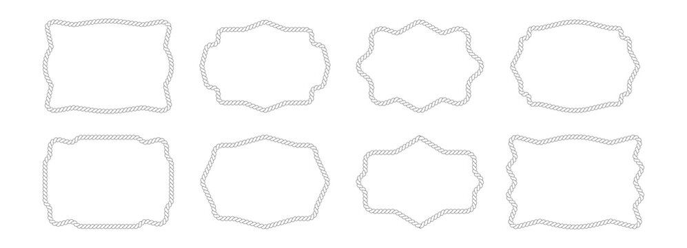 Rope knit cord with border frame brush for wavy knot shape. String cowboy pattern for nautical and western boarder. Braid decorative rope with round border design