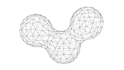 Abstract wireframe metaball shape with flowing organic geometry and connected lines. Futuristic digital form representing technology, artificial intelligence, © AndS