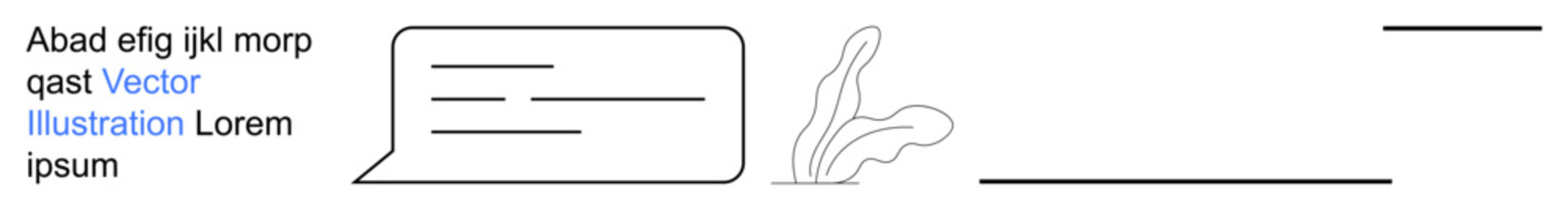 Fototapeta premium Communication, messaging, text design, dialogue, minimalist graphics, plant symbolism. Image features a speech bubble with text, a plant and clean geometric lines. Communication and messaging