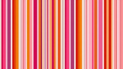 Obraz premium Colorful vertical striped pattern featuring alternating pink, magenta, orange, peach, and light cream stripes in a seamless retro textile design for wallpaper or fabric use