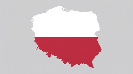 Obraz premium A clear, graphic representation of the map of Poland filled with its national white and red flag colors.