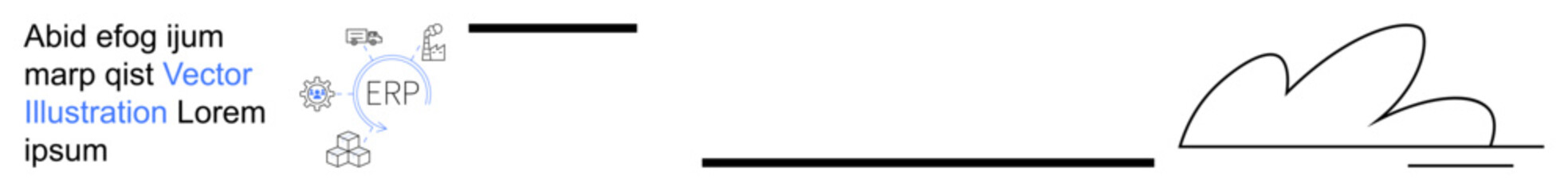 Cloud technology, business management, enterprise integration, data storage, digital transformation, workflow optimization. Minimal design with ERP icon, text and linear graphics. Cloud technology