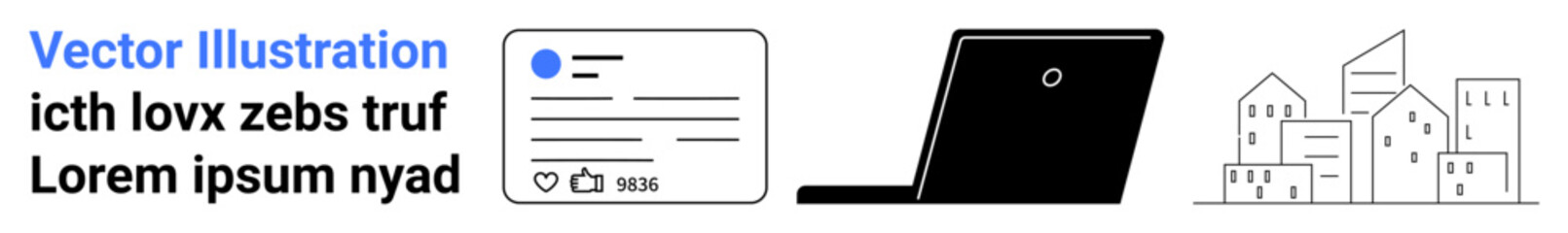 Identity verification, remote work, cybersecurity, technology, digital services, urban living. Icons of ID card, laptop and buildings. Identity verification and remote work concept © robu_s