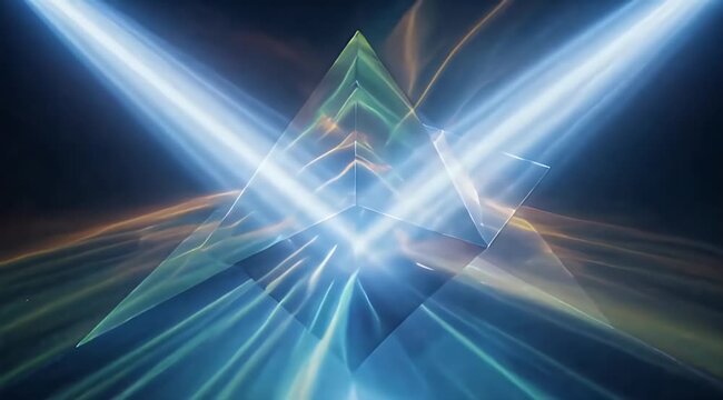 Abstract geometric form with intersecting light beams and iridescent reflections