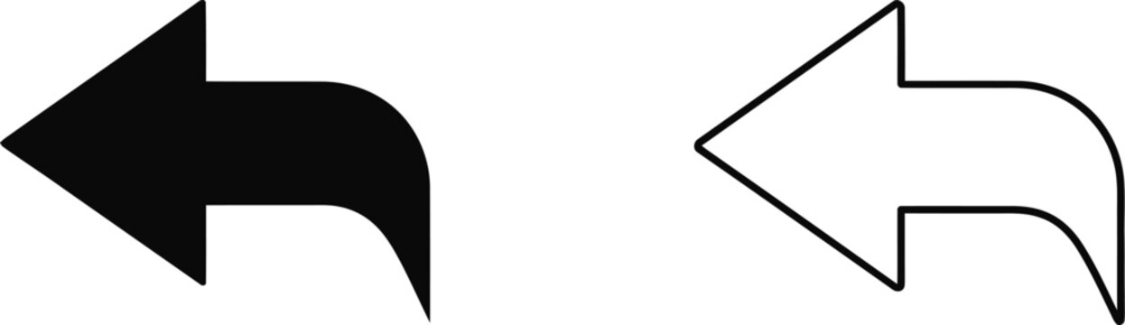 Set of 2 Reply or Undo Arrow Icons Vector: One Solid Black and One Outline Design for Web UI, Navigation, and User Interface Elements