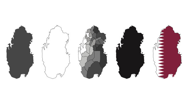 Diverse qatar map silhouettes and national flag for modern design