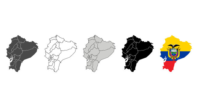 Ecuador map outline variations including national flag colors