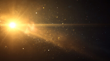 暗闇を照らす強烈な光のフレアと星屑

