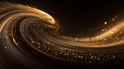 漆黒の背景に美しく流れる黄金の光の渦
