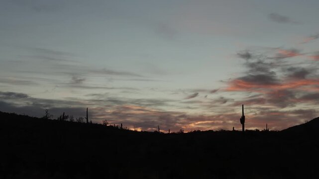 Arizona Desert Sunrise Time-Lapse With Wild Horses Crossing A Ridge 