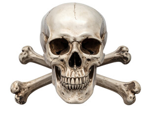 Obraz premium White human skull with crossed bones isolated on a transparent background