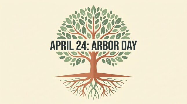 A digital illustration of a tree with roots and leaves celebrating Arbor Day on April 24