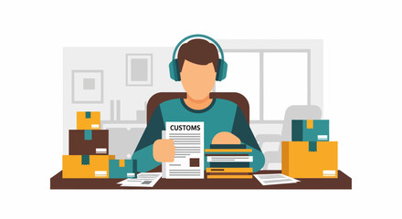 Man Working with Headphones.