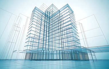 Modern blueprints of a sleek glass office building